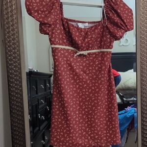 Altar'd State Burgundy Floral Dress with Puff Sleeves